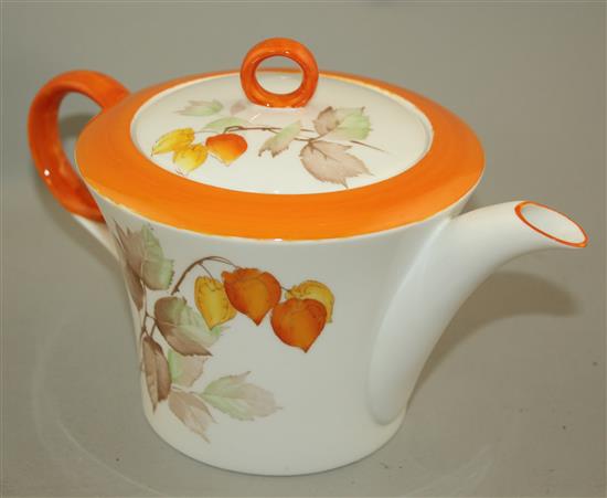 A Shelley Regent shape Cape Gooseberry pattern thirty piece tea set, 1930s, Teapot 14cm high